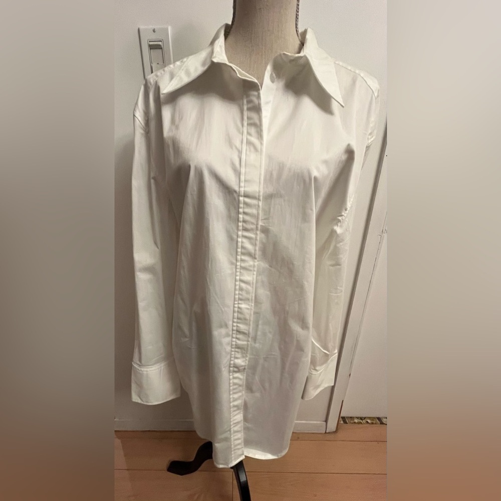 H&M mini shirt dress white Large